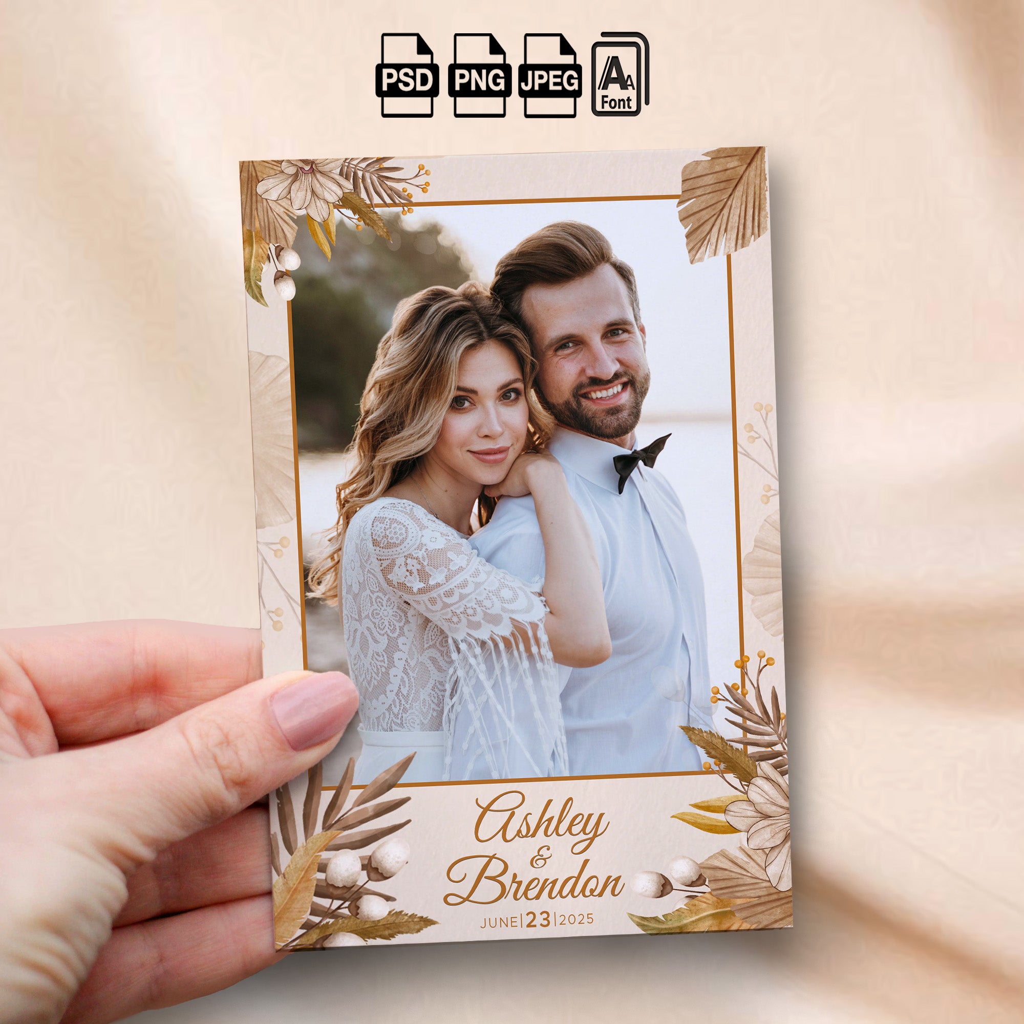 Boho Wedding Photo Booth Template Bundle | Dried Palm &amp; Floral Design | All 4 Layouts, Editable Photoshop Templates, Instant Download