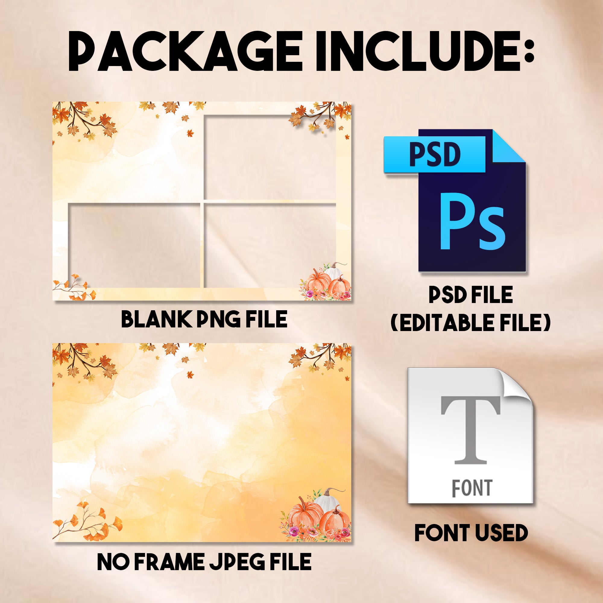 4-photo collage Thanksgiving photo booth template mockup with ginkgo branch accents