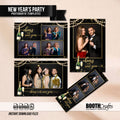 Cheers to the New Year Photo Booth Template Bundle | Black & Gold Design with String Lights | All 4 Layouts, Editable Photoshop Templates, Instant Download
