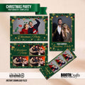 Christmas Party Photo Booth Template Bundle | Green &amp; Gold Design with Ornaments &amp; Snowflakes | Multiple Layouts, Editable Photobooth Templates, Instant Download