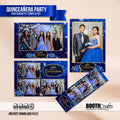 Royal Blue Quinceañera Photo Booth Template Bundle | Royal Blue Sparkle with Gold Crown Badge | All 5 Layouts, Editable Photoshop Templates, Instant Download