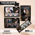 Black & Gold Floral Wedding Photo Booth Template Bundle | Gold Leaf & Pink Floral Wreath Design | All 4 Layouts, Editable Photoshop Templates, Instant Download