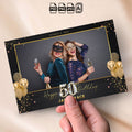 50th Birthday Photo Booth Template | Landscape Layout | Black & Gold Diamond Design, Editable Photoshop Template