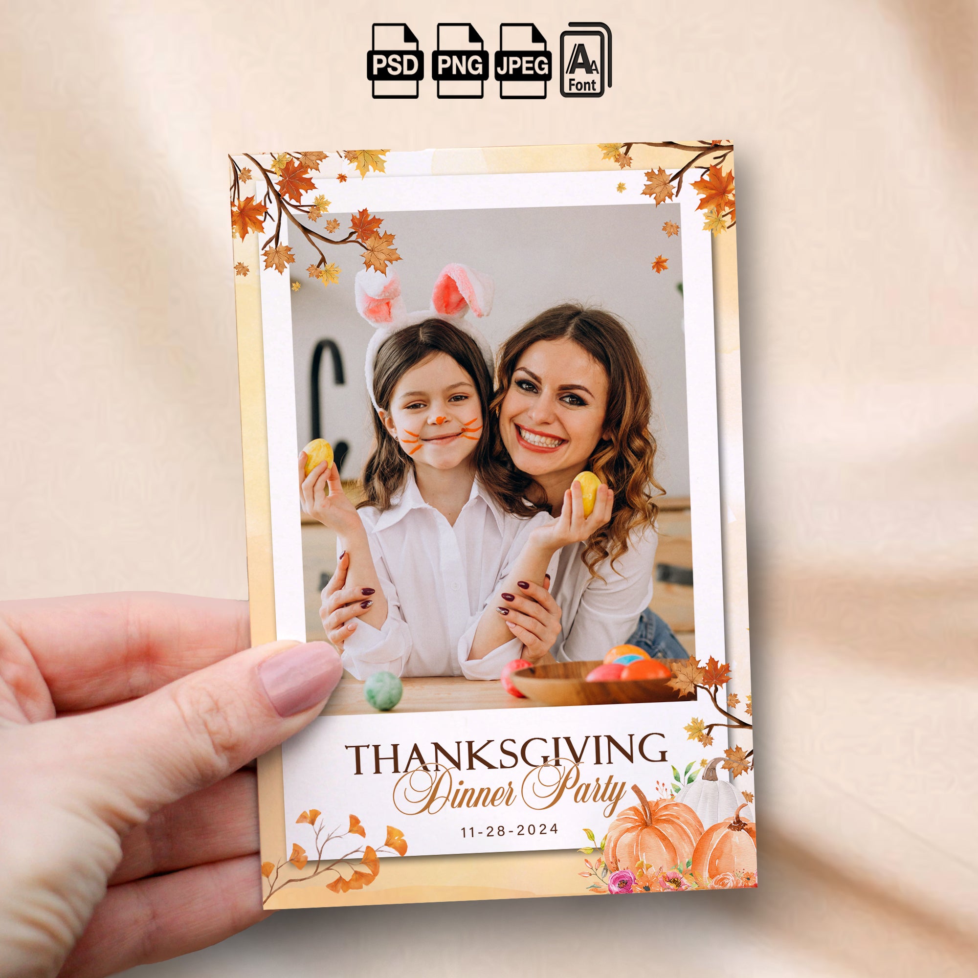 Thanksgiving Dinner Party Photo Booth Template Bundle | Watercolor Maple Leaves &amp; Pumpkins | Multiple Layouts, Editable Photobooth Templates, Instant Download