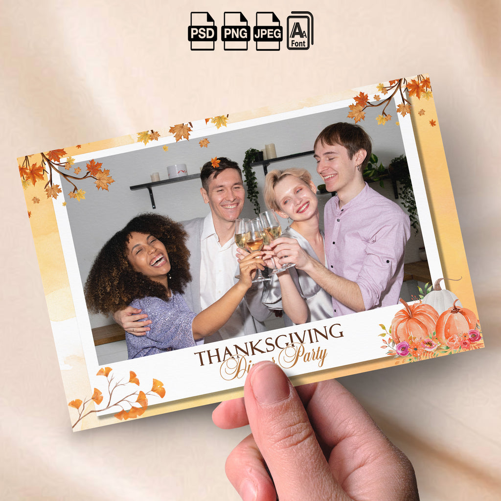 Thanksgiving Dinner Party Photo Booth Template Bundle | Watercolor Maple Leaves &amp; Pumpkins | Multiple Layouts, Editable Photobooth Templates, Instant Download