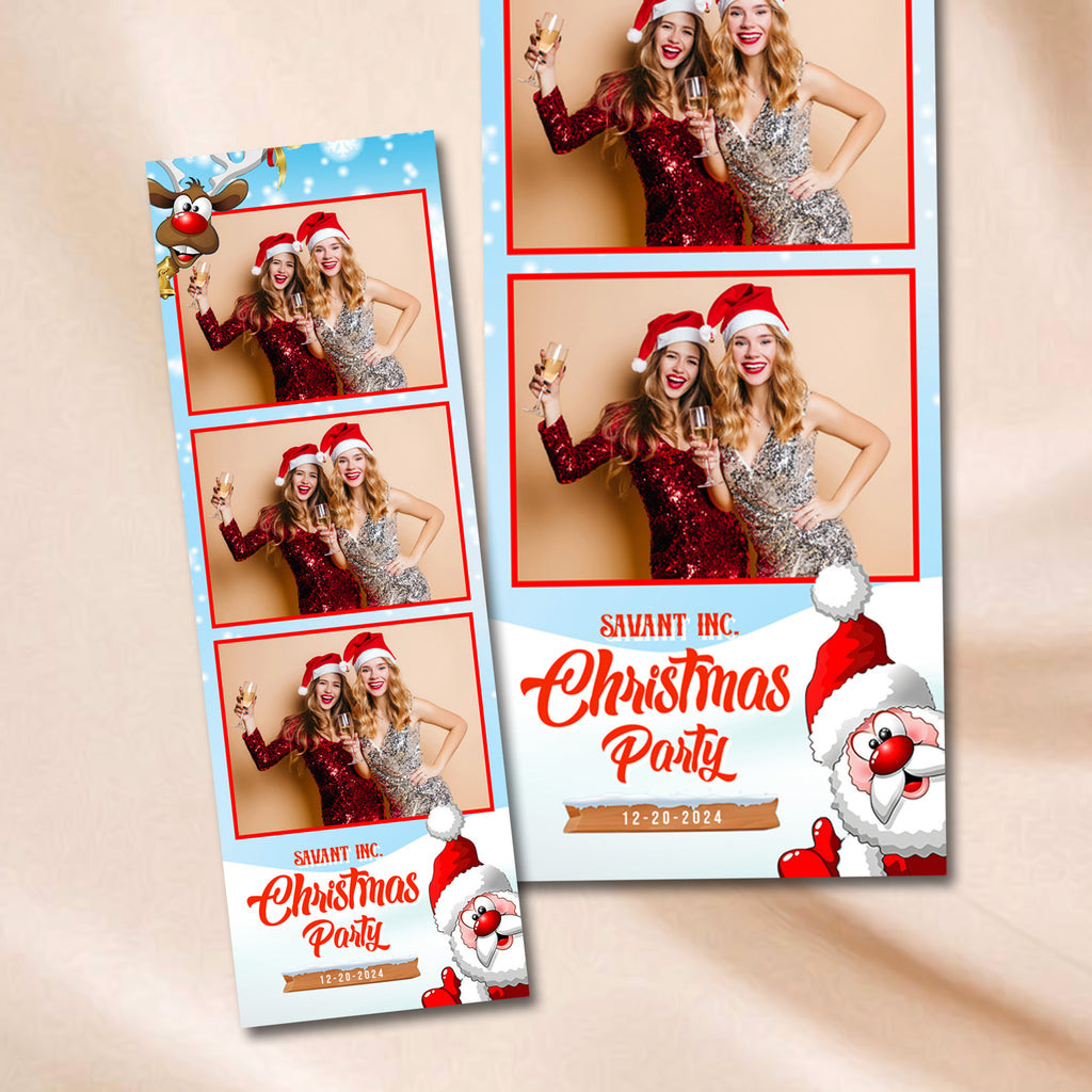 Winter Christmas Party Photo Booth Template Bundle | Blue Snowy Design | Multiple Layouts, Editable Photobooth Templates, Instant Download