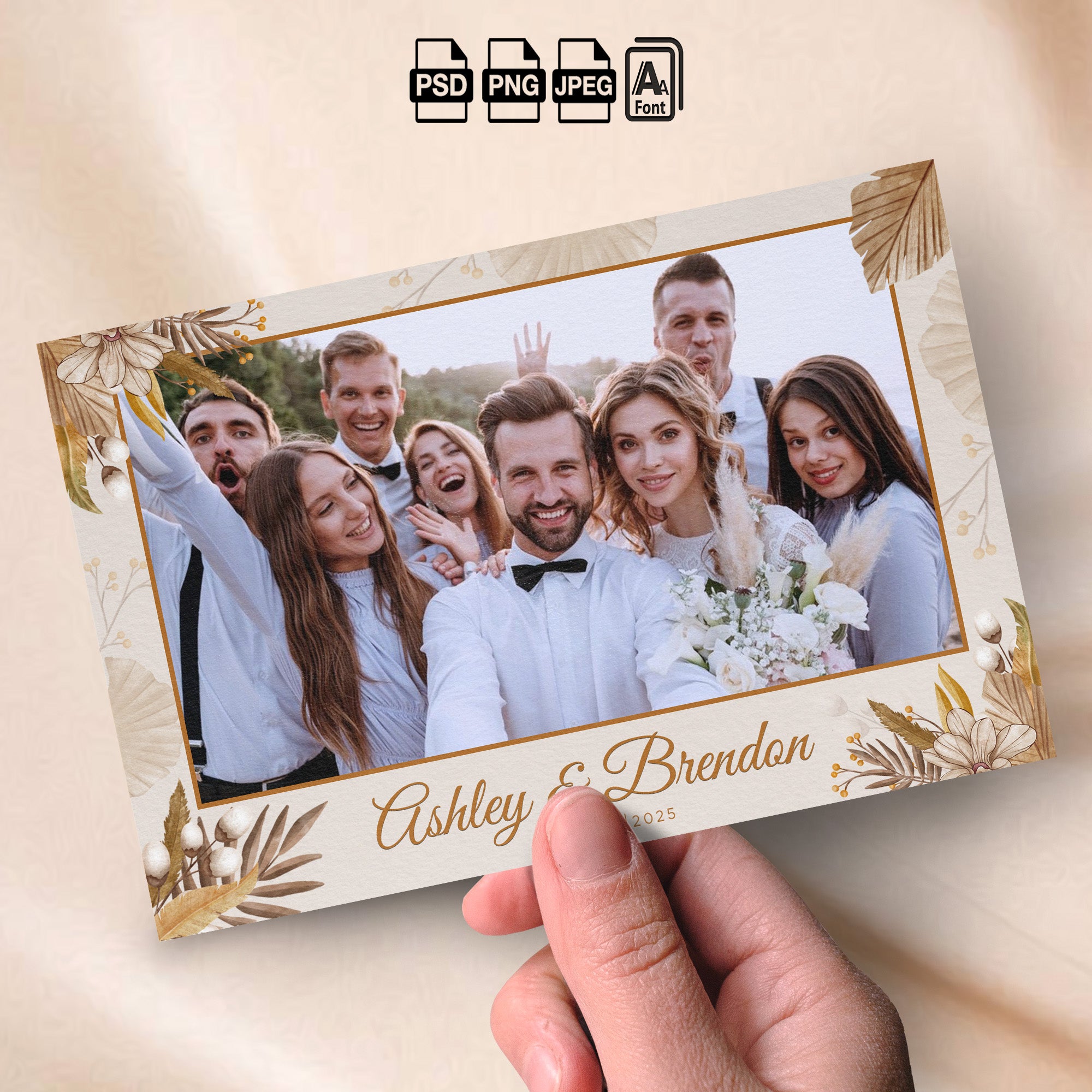 Boho Wedding Photo Booth Template Bundle | Dried Palm &amp; Floral Design | All 4 Layouts, Editable Photoshop Templates, Instant Download