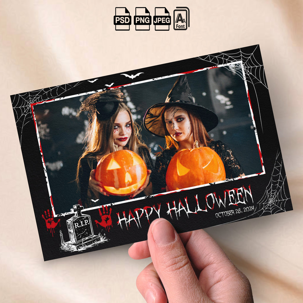 Halloween Photo Booth Template | Spooky "Happy Halloween" Landscape Layout | 4x6 Photobooth Template, Instant Download