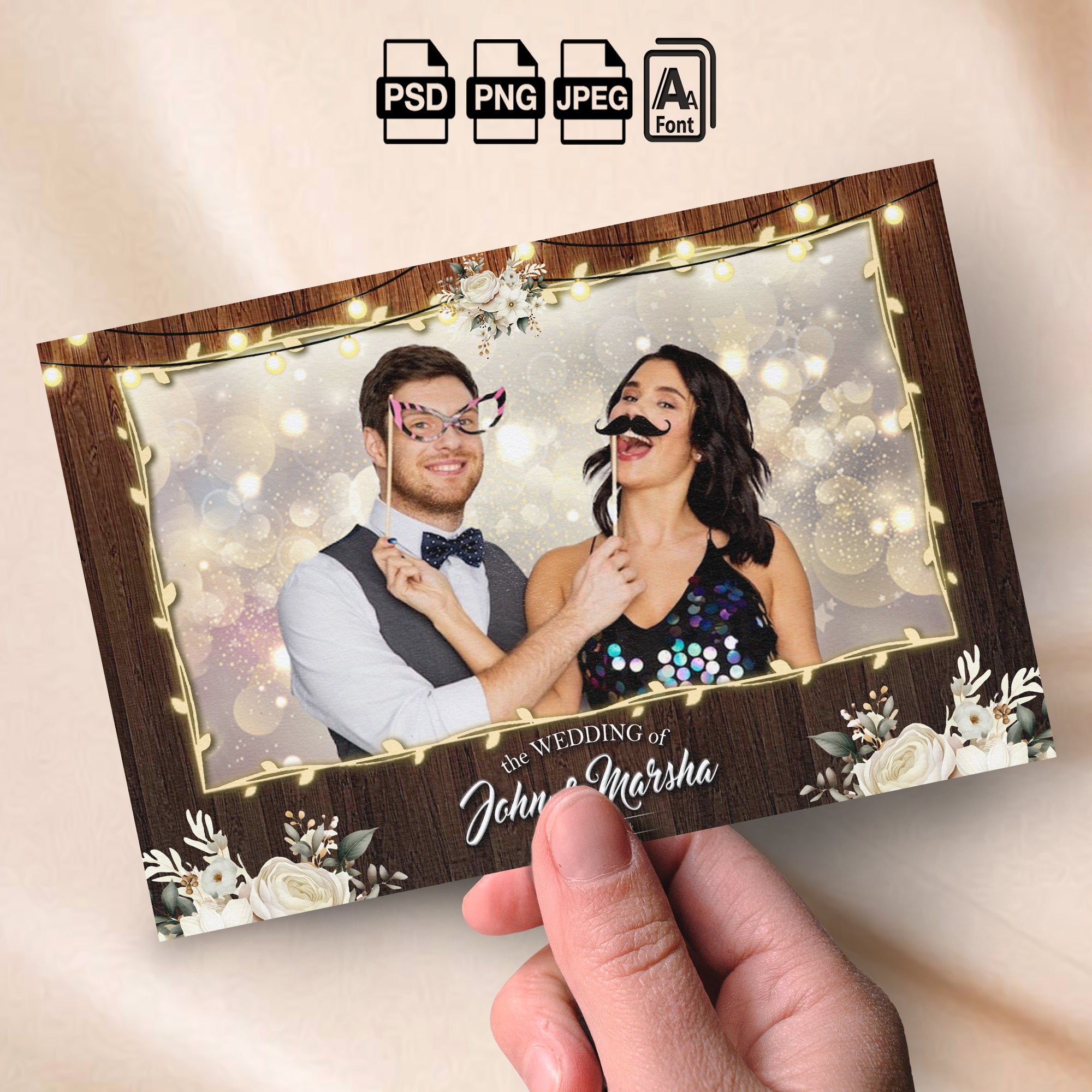 Rustic Wedding Photo Booth Template | Landscape Layout | Editable Photoshop Template, Instant Download