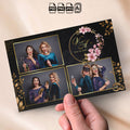 Black & Gold Floral Wedding Photo Booth Collage Template | 3-Photo Layout | Gold Leaf & Pink Floral Wreath Design, Editable Photoshop Template, Instant Download