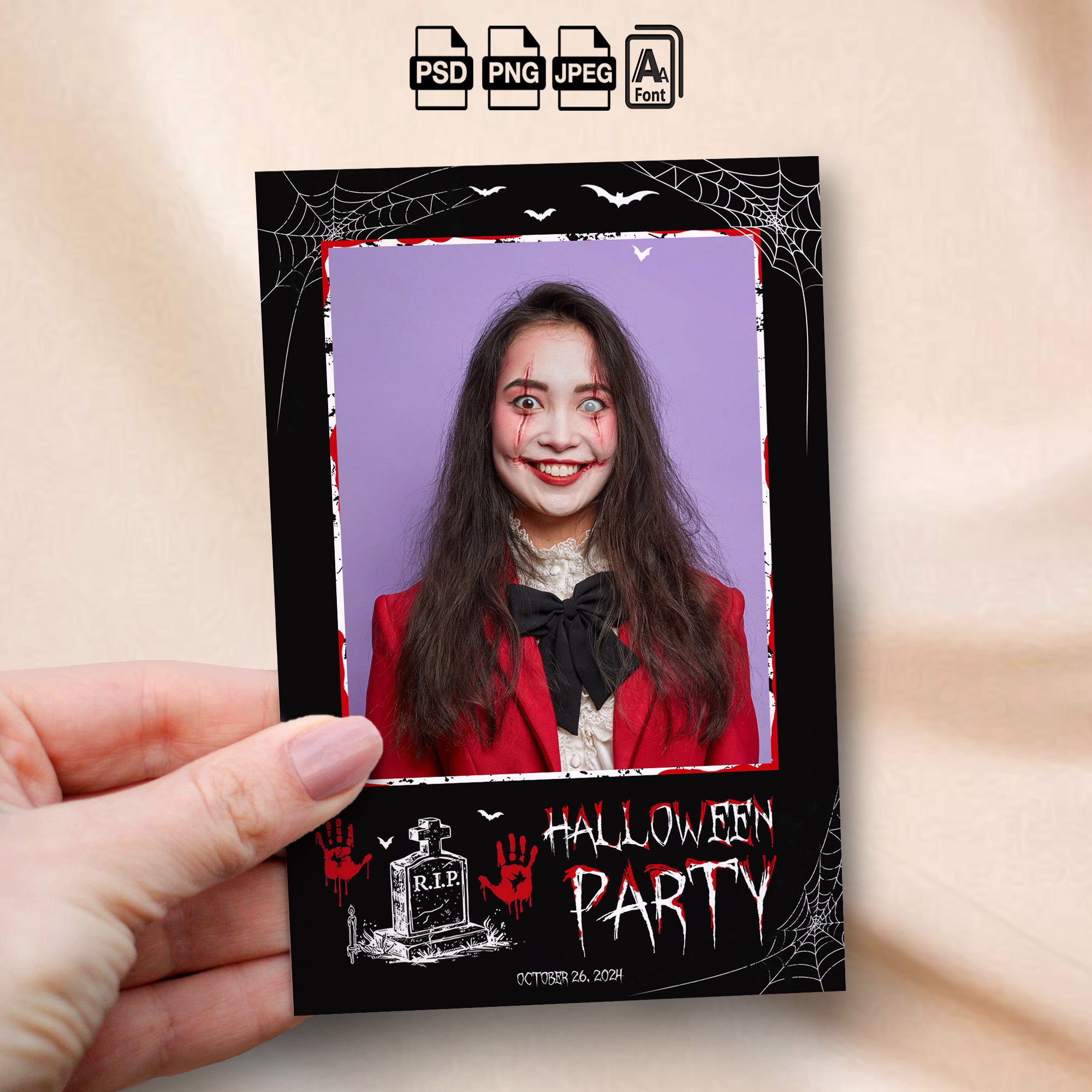 Halloween Party Photo Booth Template | Spooky Gothic Portrait Layout | 4x6 Photobooth Template, Instant Download