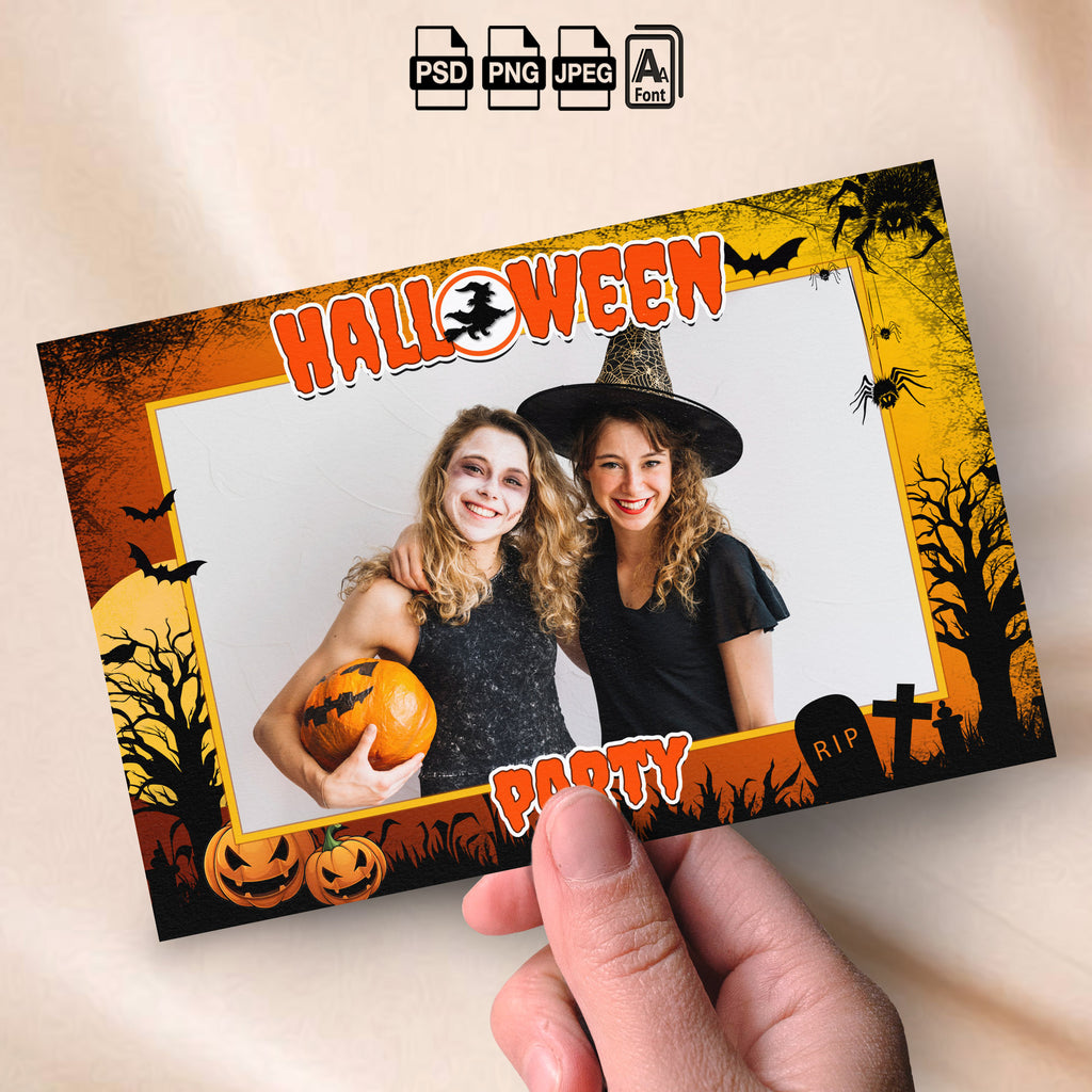 Halloween Party Photo Booth Template | Landscape Layout | 4x6 Photobooth Template, Instant Download