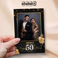 50th Birthday Photo Booth Template | Single Photo Portrait Layout | Black & Gold Diamond Design, Editable Photoshop Template
