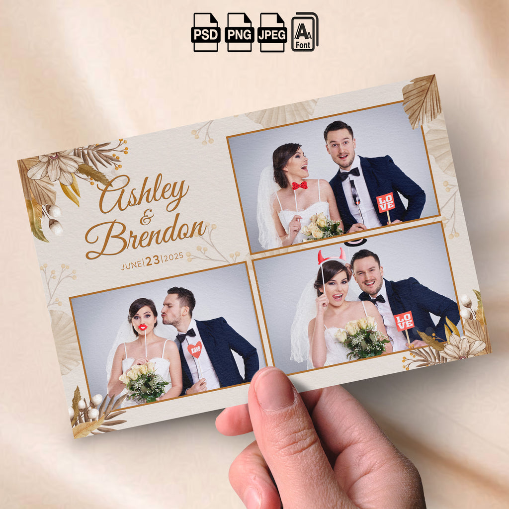 Boho Wedding Photo Booth Template Bundle | Dried Palm &amp; Floral Design | All 4 Layouts, Editable Photoshop Templates, Instant Download