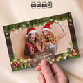 Rustic Christmas Party Photo Booth Template | Landscape Layout | Dark Wood Design with String Lights, Ornaments &amp; Gift Boxes, 4x6 Photobooth Template