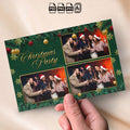 Christmas Party Photo Booth Template | 3-Photo Collage Layout | Green &amp; Gold Design with Ornaments &amp; Snowflakes