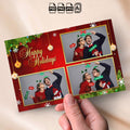 Happy Holidays Photo Booth Template | 4-Photo Grid Layout | Red &amp; Gold Design with Ornaments &amp; String Lights