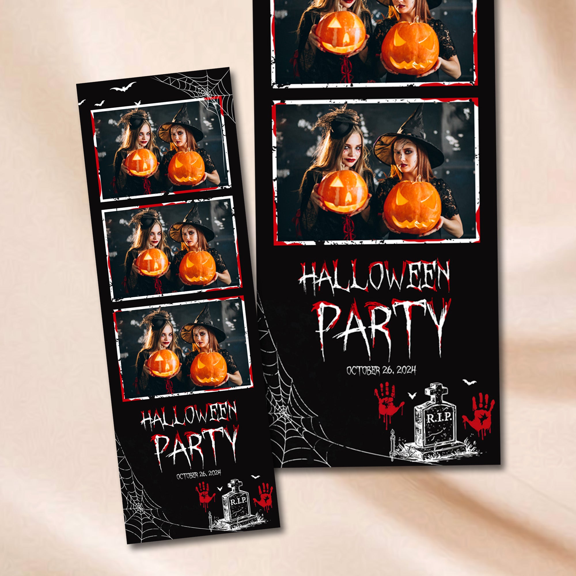 Halloween Party Photo Booth Strip Template | Spooky Gothic Design | 2x6 Photostrip Template, Instant Download