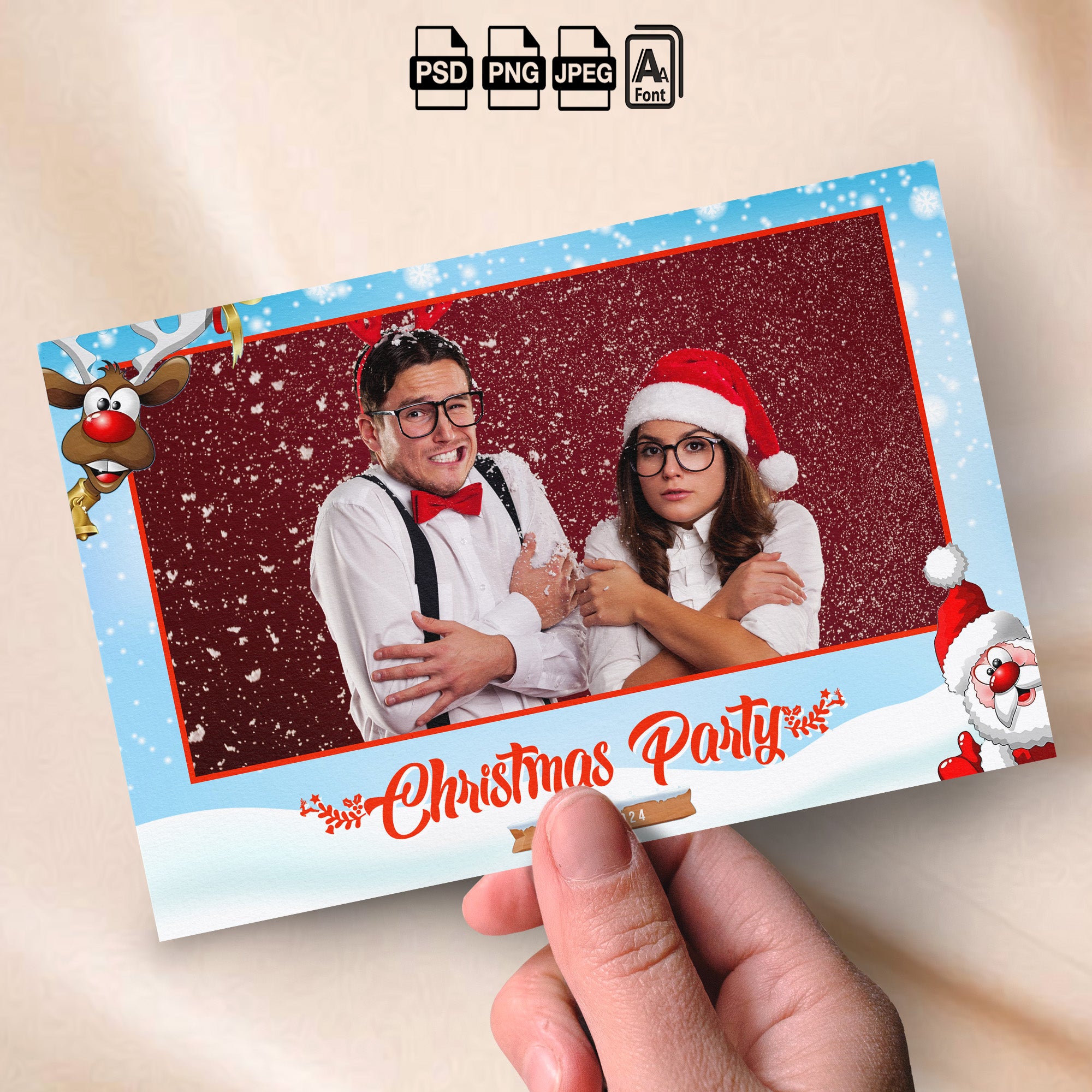Winter Christmas Party Photo Booth Template Bundle | Blue Snowy Design | Multiple Layouts, Editable Photobooth Templates, Instant Download