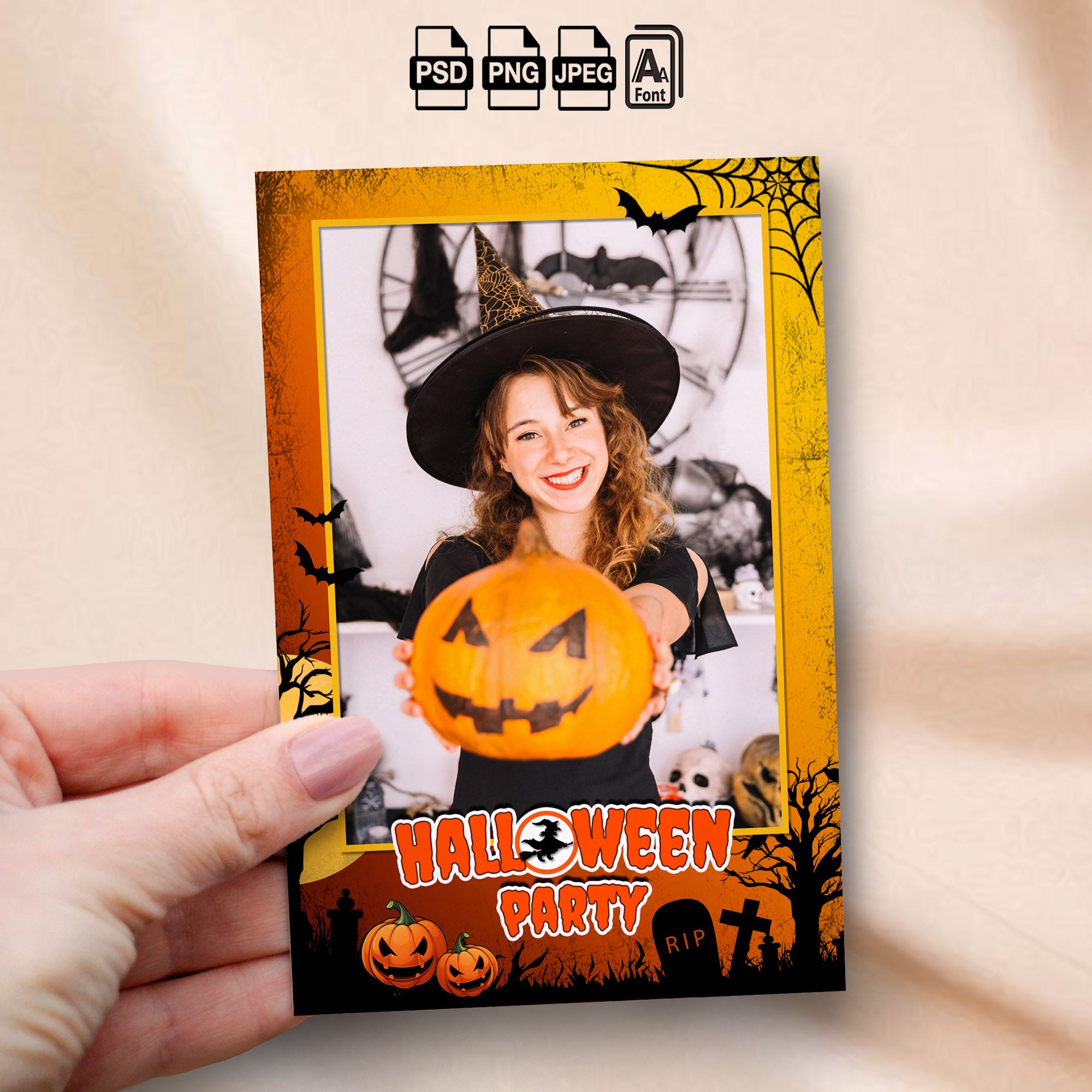 Halloween Party Photo Booth Template | Single Photo Portrait Layout | 4x6 PhotoboothTemplate, Instant Download