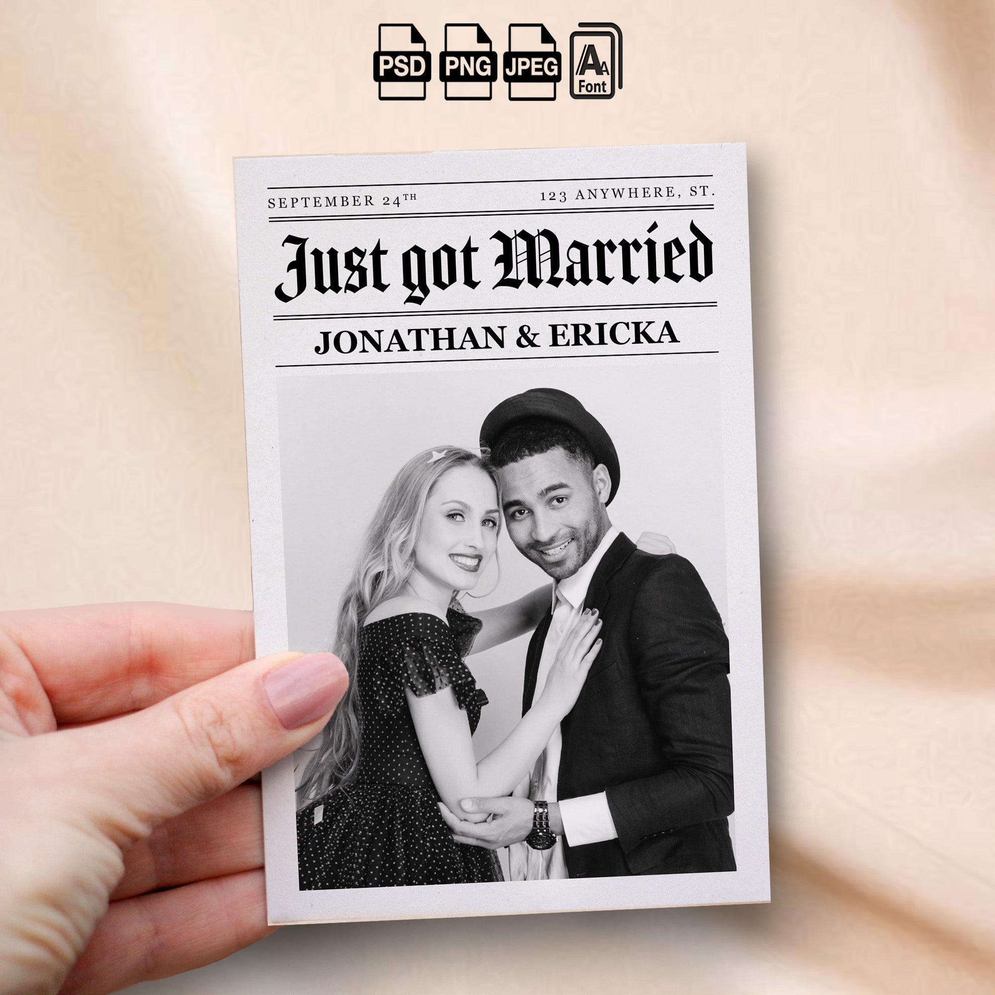 Newspaper Wedding Photo Booth Template Bundle | Black & White Vintage Design | Multiple Layouts, Editable Photoshop Templates, Instant Download