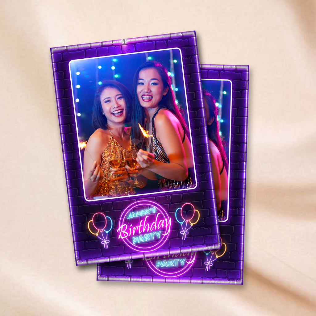 Neon Birthday Photo Booth Template | Single Photo Portrait Layout | Editable Photoshop Template, Instant Download