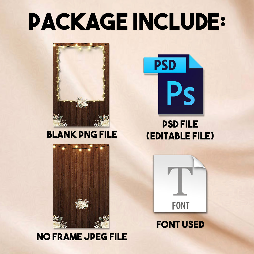 Rustic Wedding Photo Booth Template | Single Photo Portrait Layout | Editable Photoshop Template, Instant Download