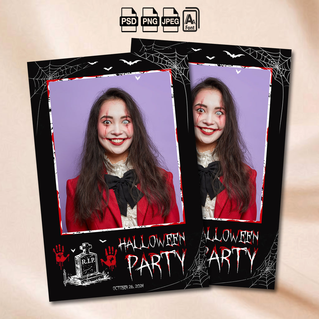 Halloween Party Photo Booth Template | Spooky Gothic Portrait Layout | 4x6 Photobooth Template, Instant Download