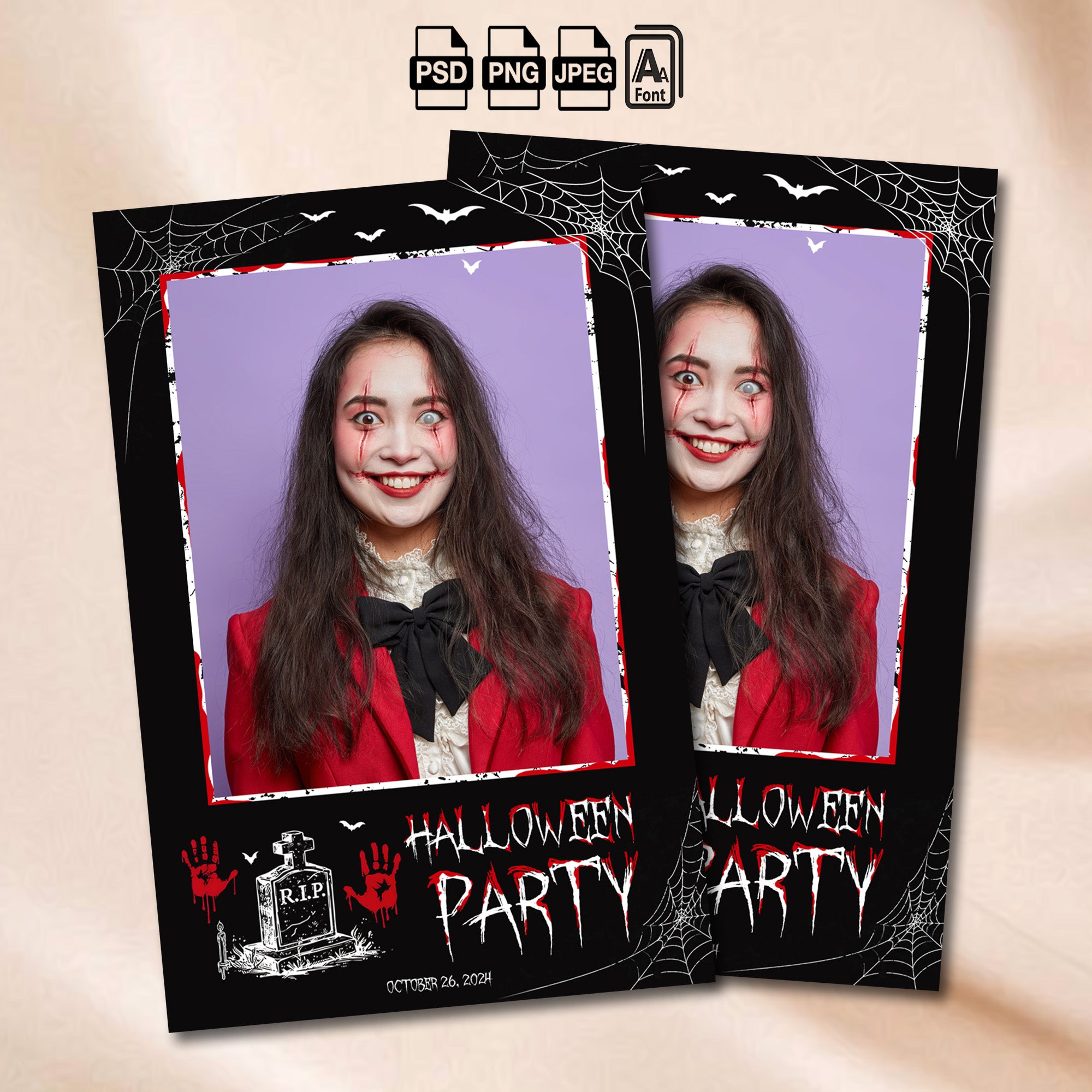 Halloween Party Photo Booth Template | Spooky Gothic Portrait Layout | 4x6 Photobooth Template, Instant Download