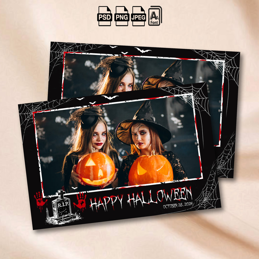 Halloween Photo Booth Template | Spooky "Happy Halloween" Landscape Layout | 4x6 Photobooth Template, Instant Download