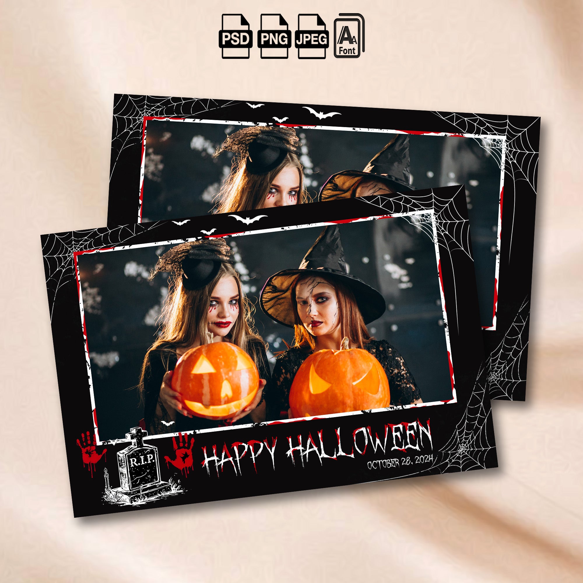 Halloween Photo Booth Template | Spooky "Happy Halloween" Landscape Layout | 4x6 Photobooth Template, Instant Download