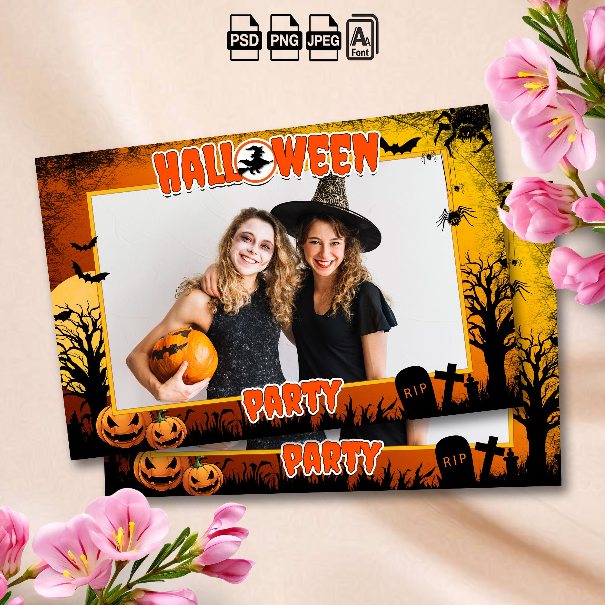 Halloween Party Photo Booth Template | Landscape Layout | 4x6 Photobooth Template, Instant Download
