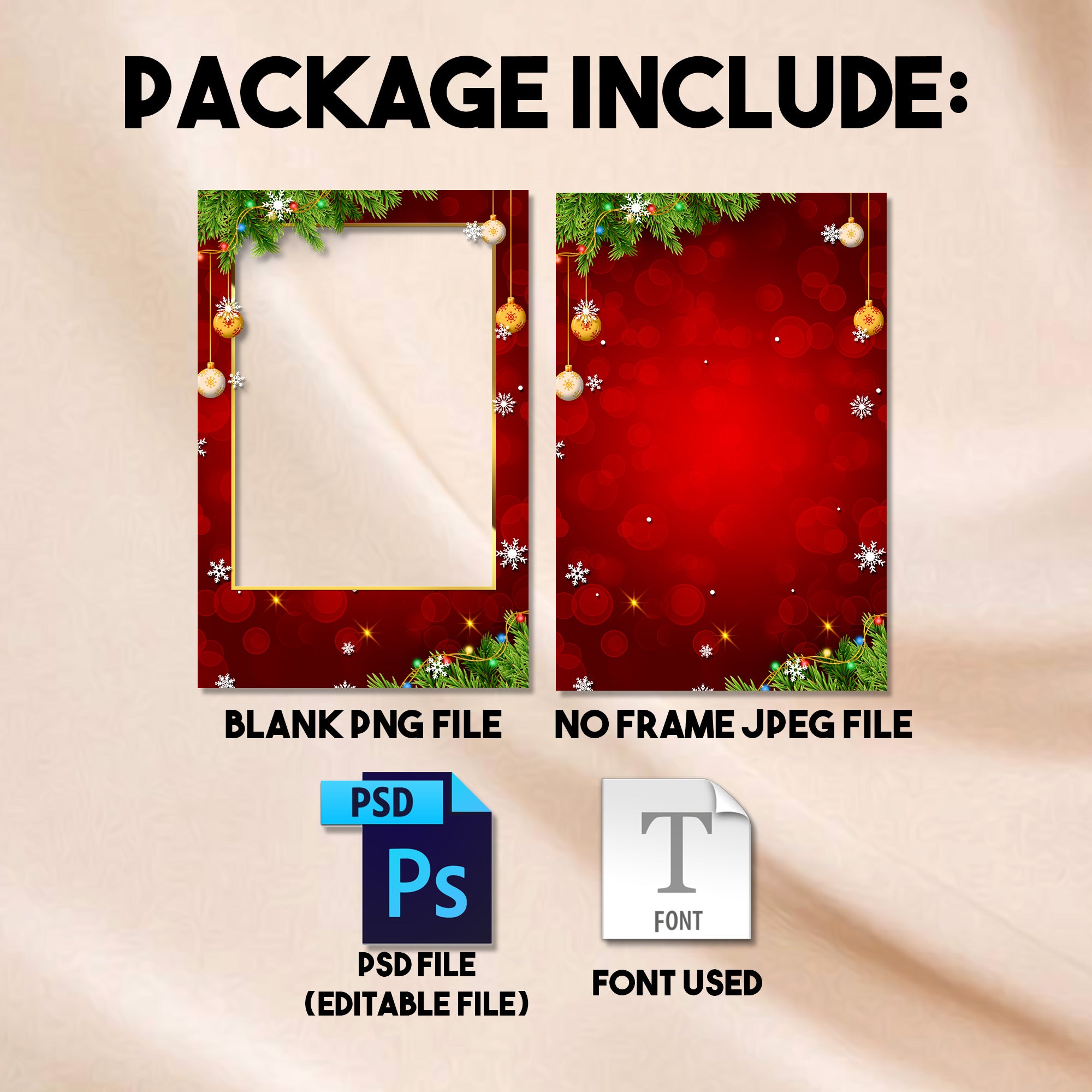 4x6 portrait Christmas photo booth template preview with red background and string lights