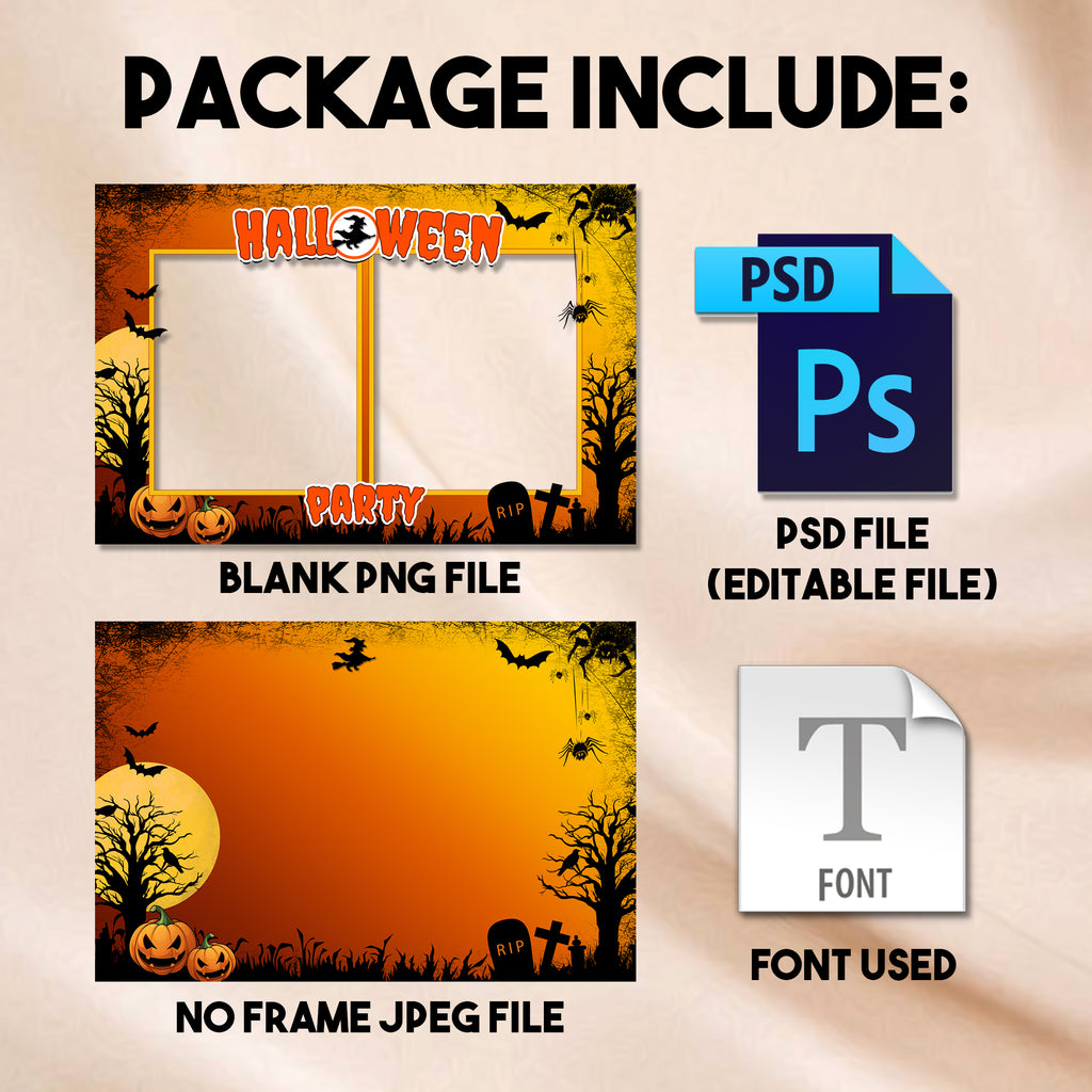 Halloween Party Photo Booth Template | 2-Photo Collage Layout | Editable 4x6 Photobooth Template, Instant Download