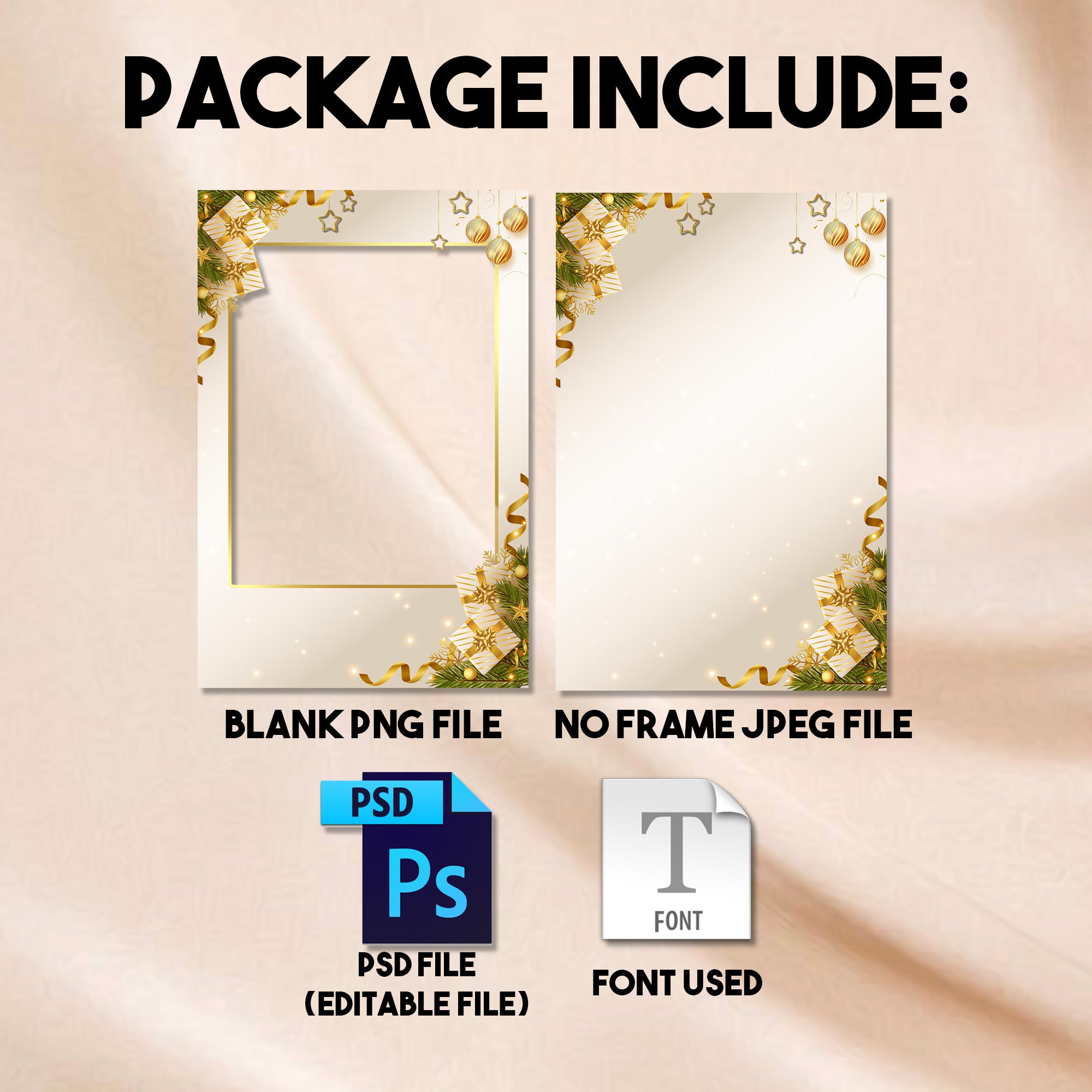4x6 portrait Christmas Dinner Party photo booth template preview with ivory and gold background