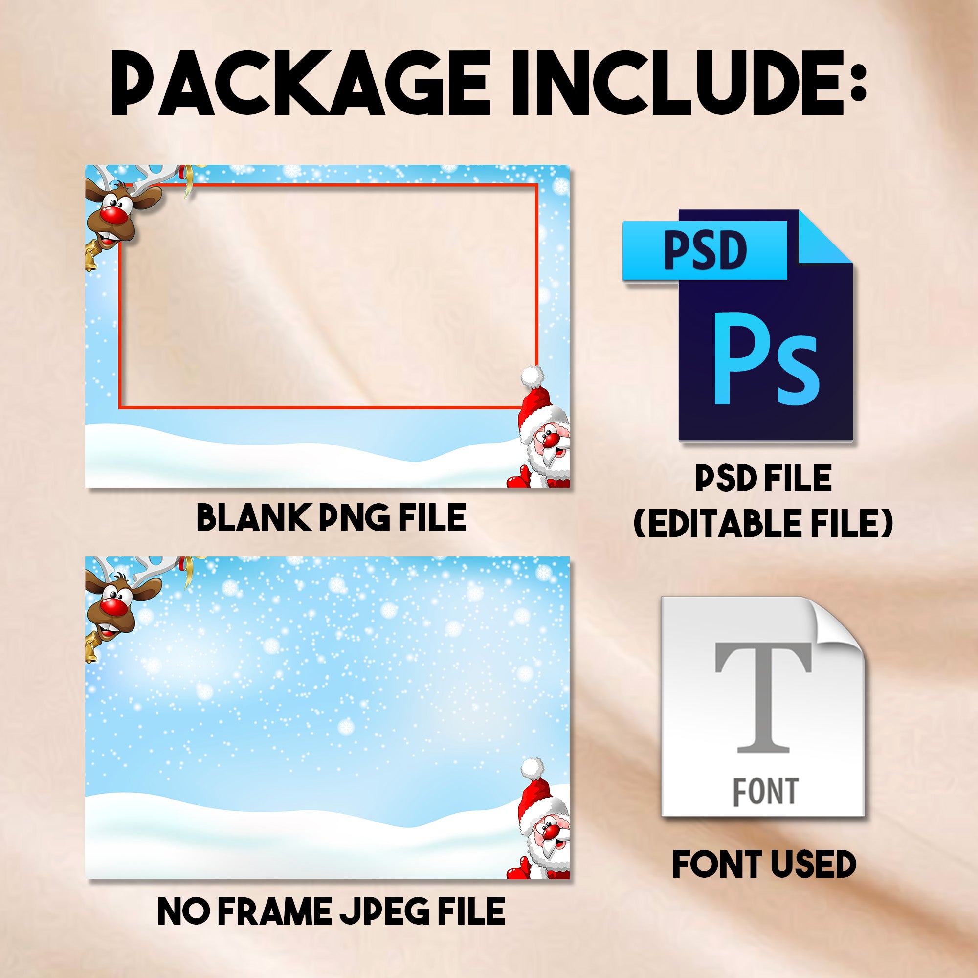 4x6 landscape Winter Christmas Party photo booth template preview with snowfall background