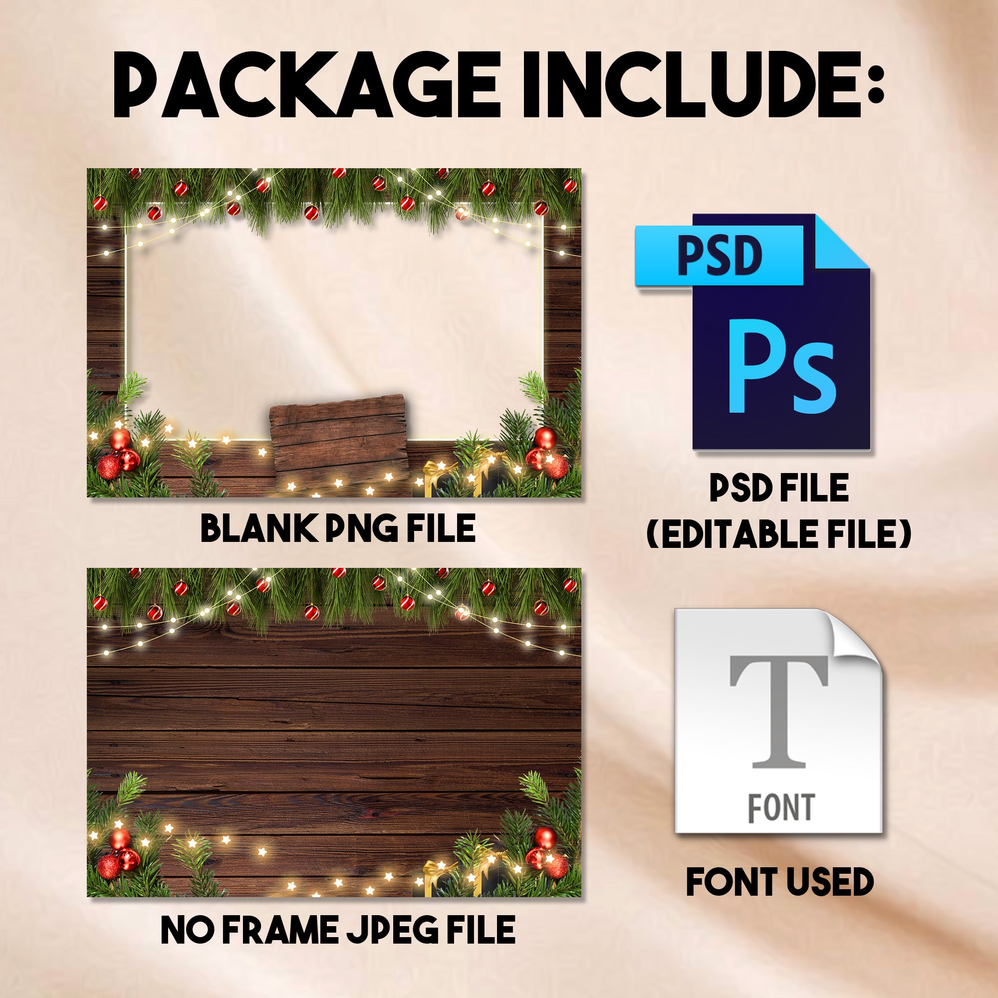 4x6 Christmas photo booth landscape template mockup with Happy Christmas Party sign