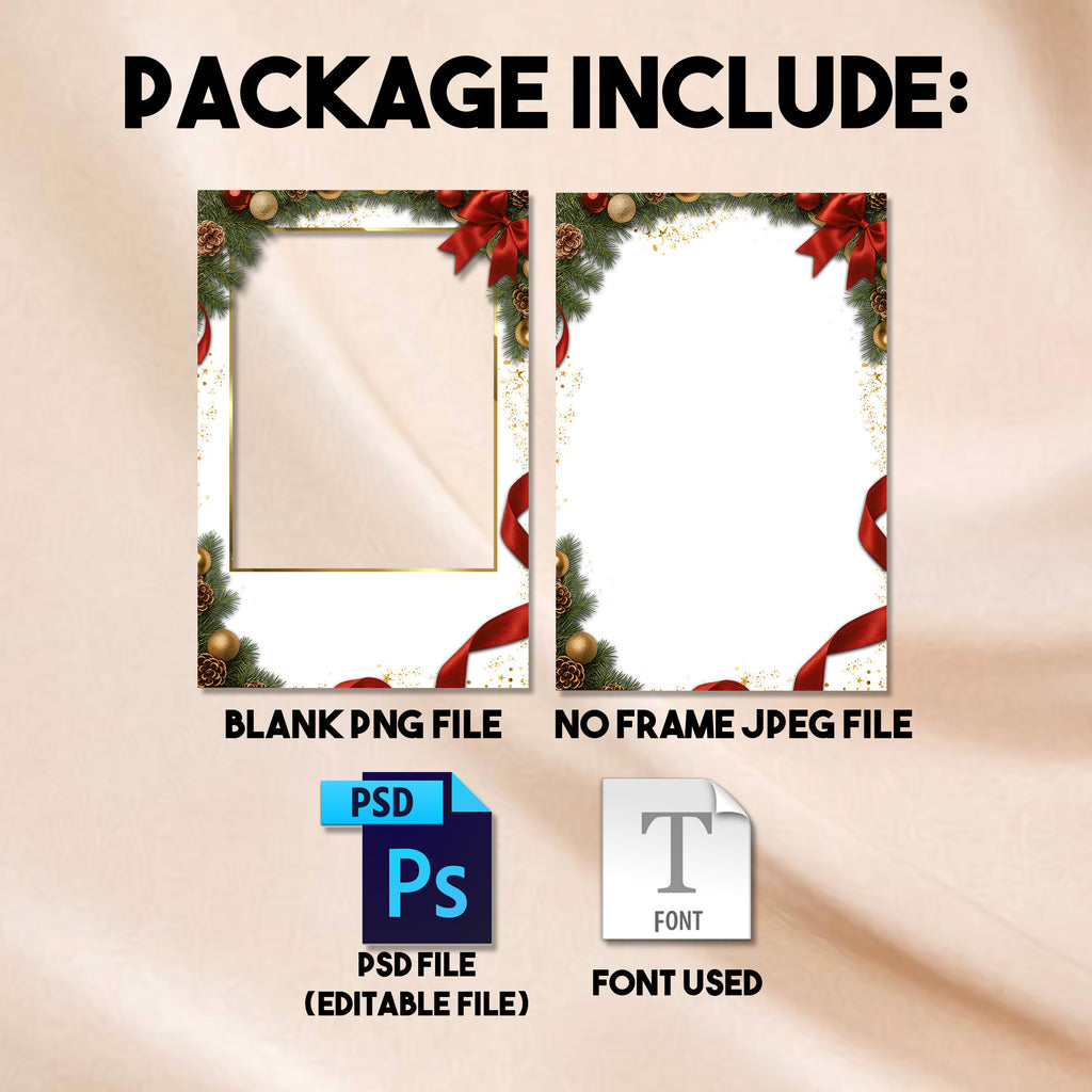4x6 Christmas photo booth portrait template mockup with Savant Technologies sample text