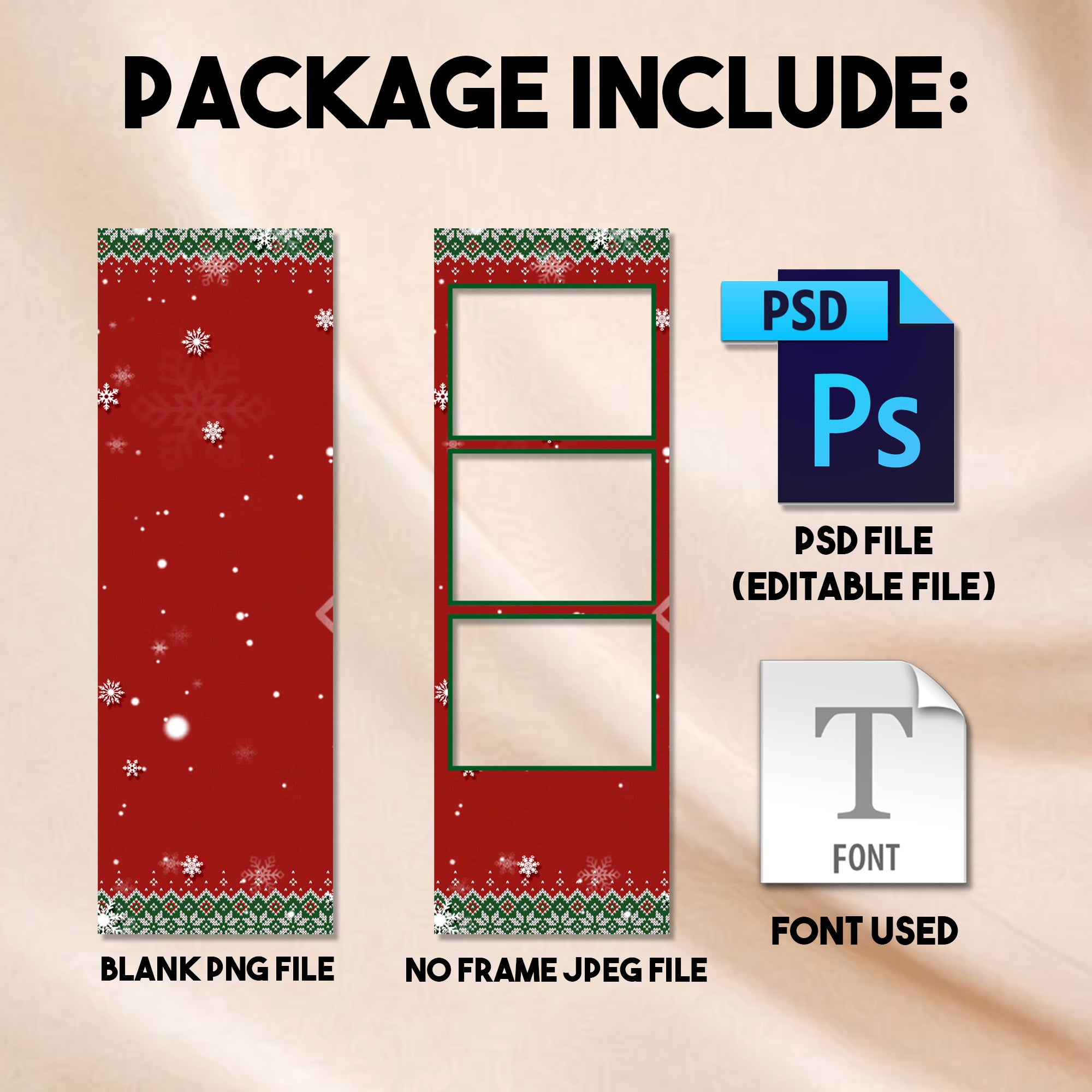 2x6 photo strip Ugly Sweater Holiday Party photo booth template preview with red knit pattern border