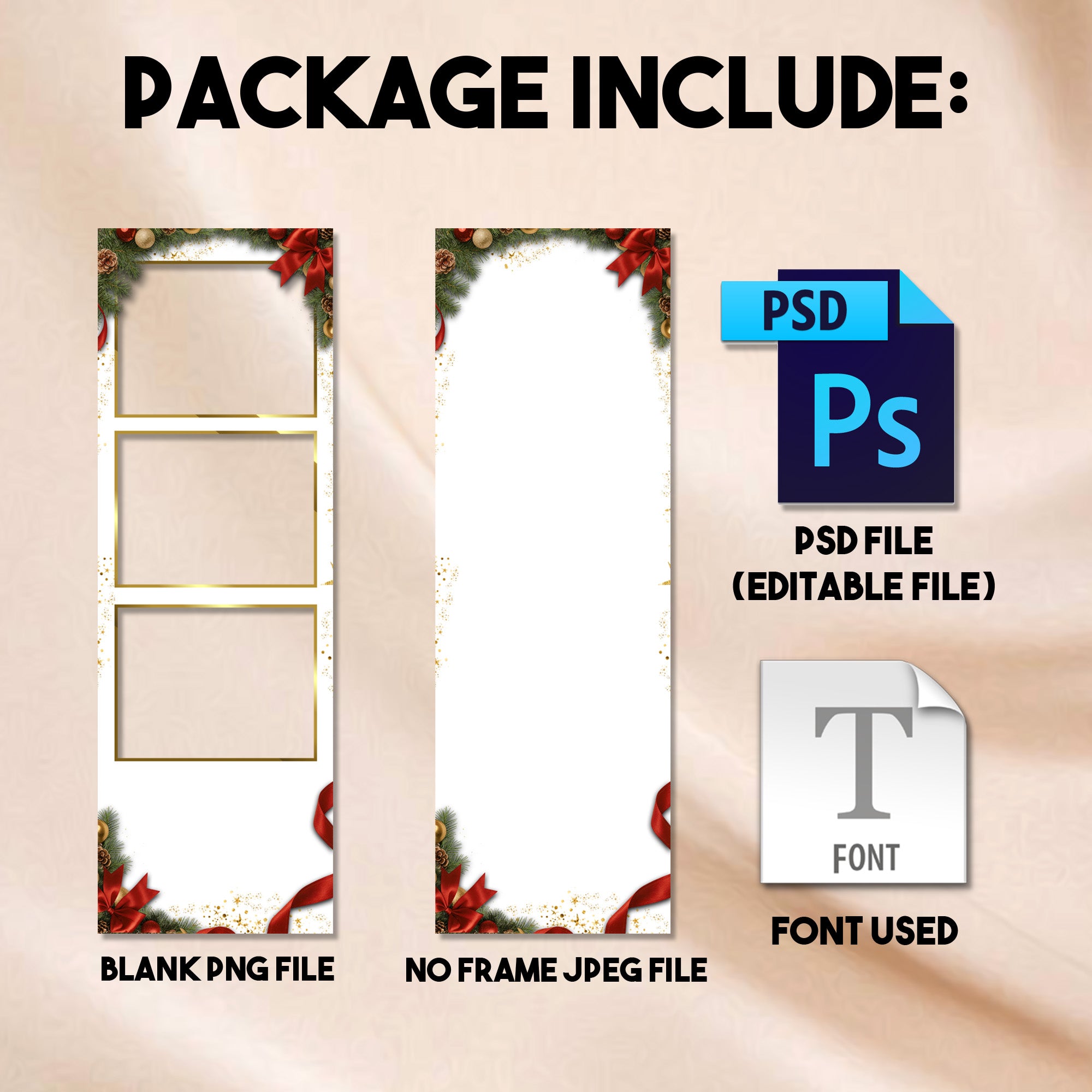 2x6 Christmas photo booth strip template mockup with Holiday Party gold script text