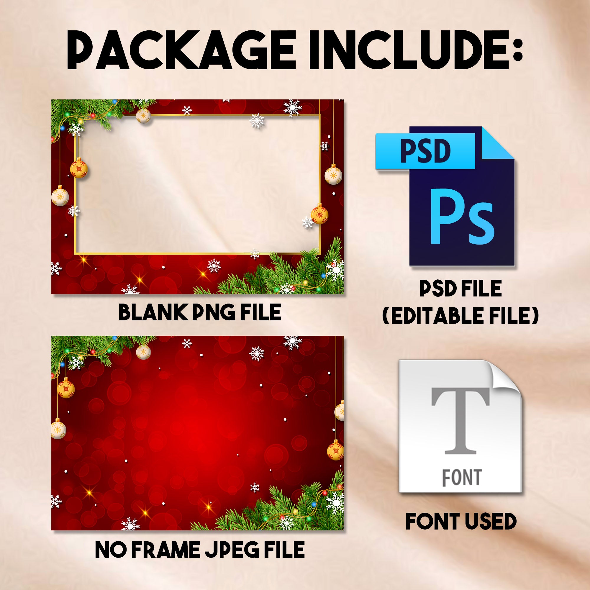 4x6 landscape Christmas photo booth template preview with red background and string lights