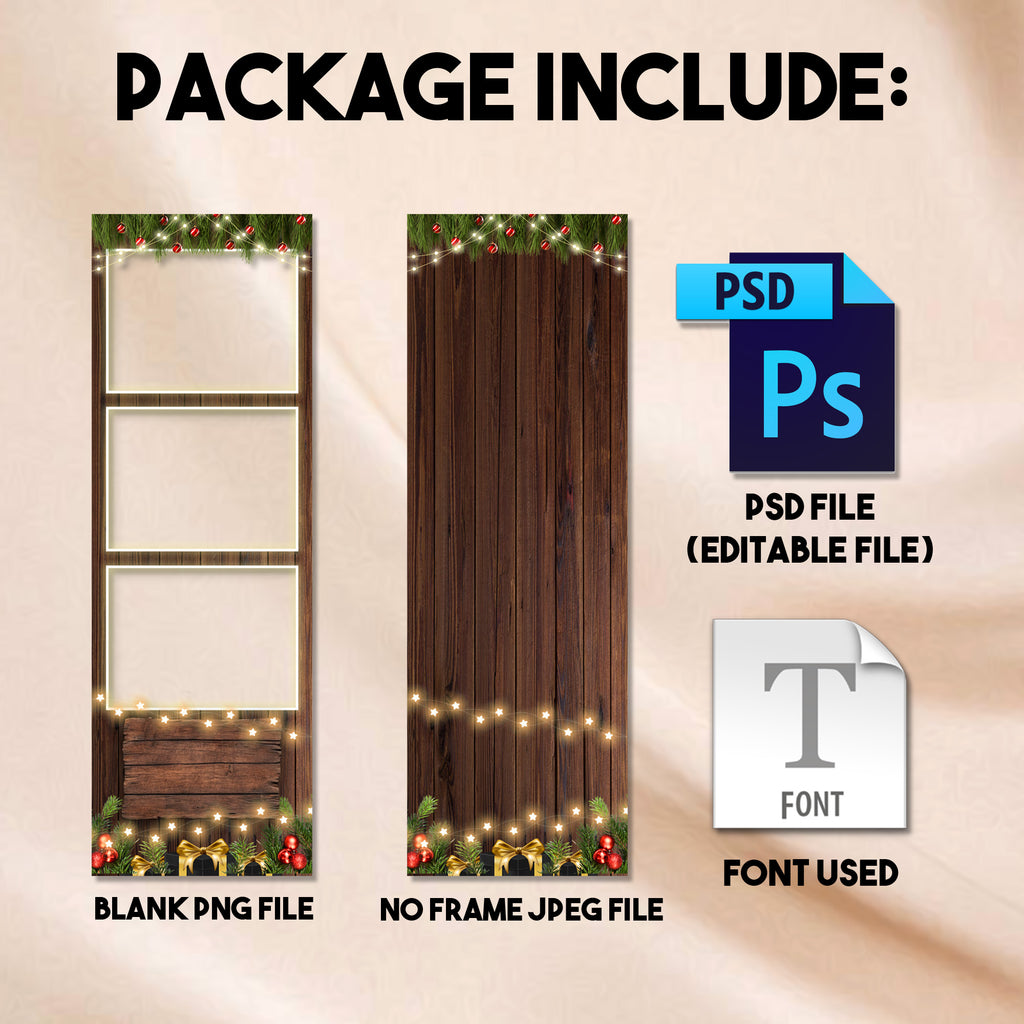 2x6 Christmas photo booth strip template mockup with Happy Christmas Party sign
