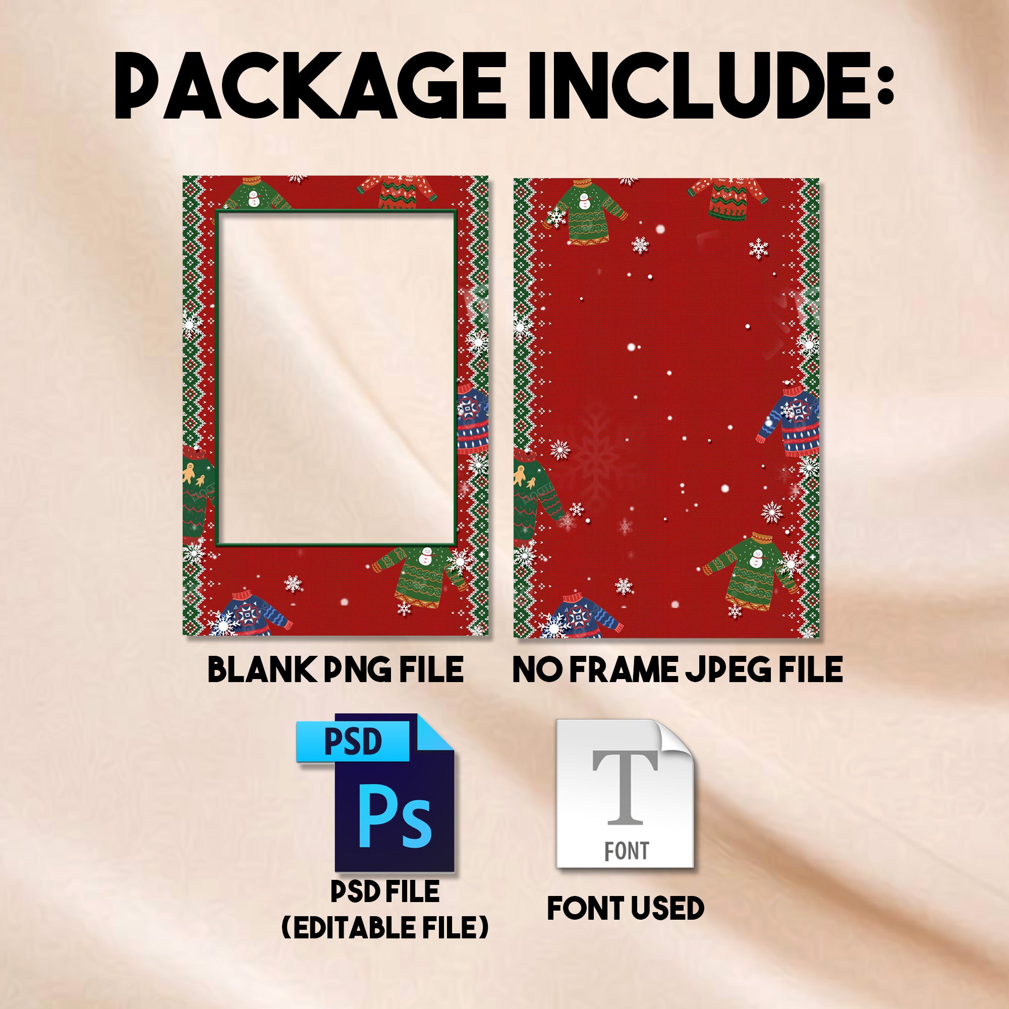 4x6 portrait Ugly Sweater Holiday Party photo booth template preview with red knit pattern border