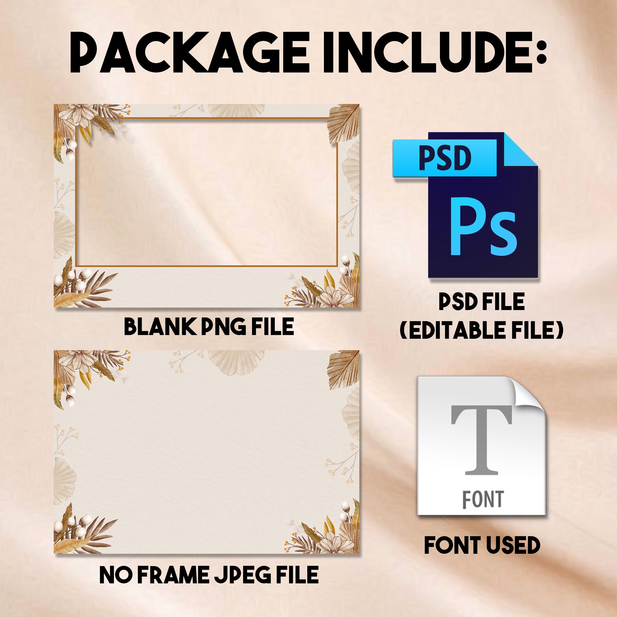 4x6 landscape Boho Wedding photo booth template preview with cream and dried palm background
