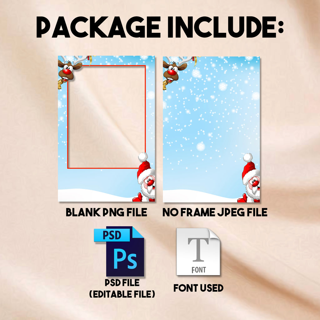 4x6 portrait Winter Christmas Party photo booth template preview with snowy blue background