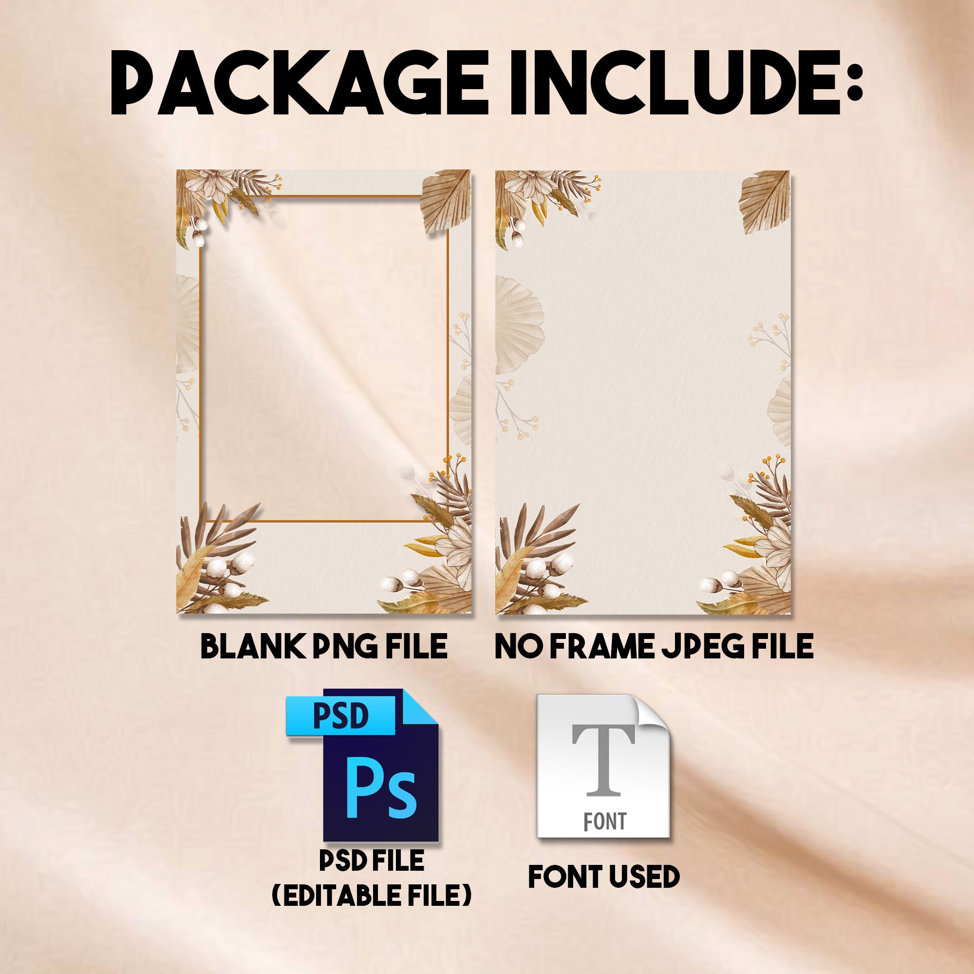 4x6 portrait Boho Wedding photo booth template preview with cream and dried palm background