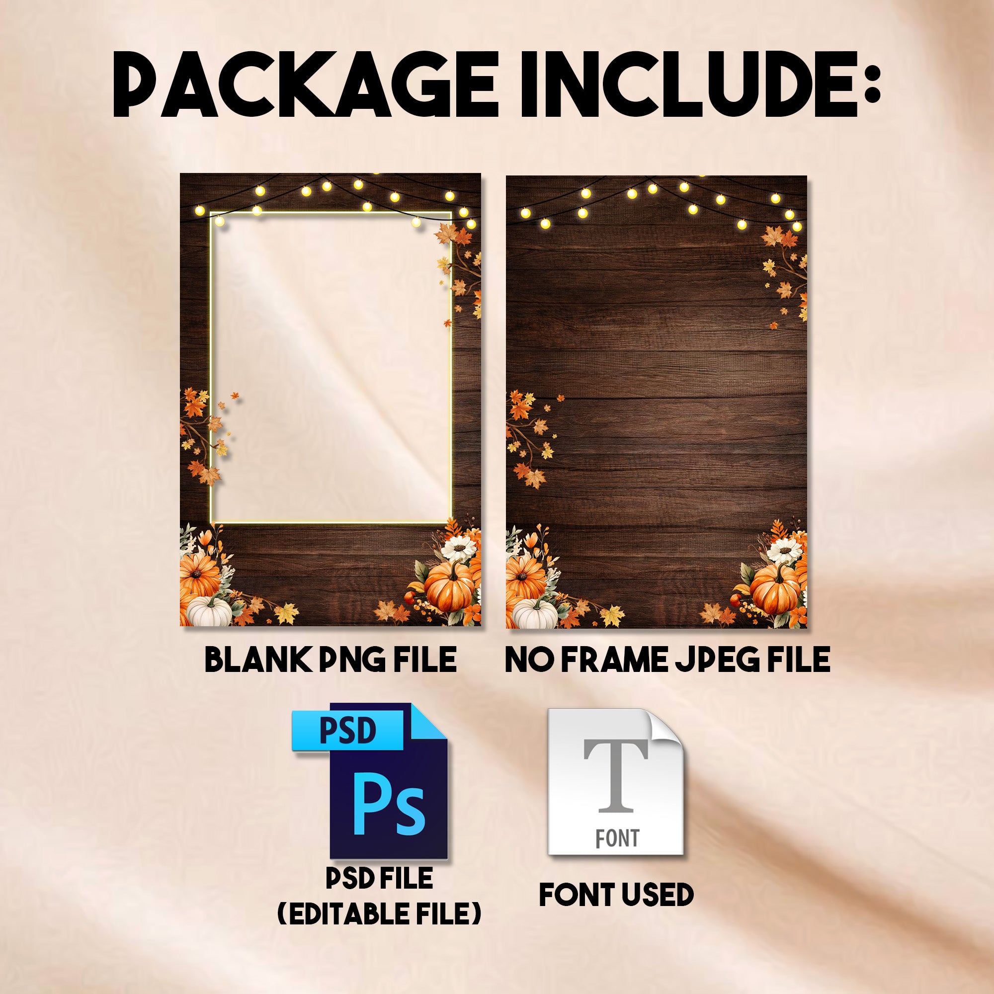 Thanksgiving Photo Booth Template | Single Photo Portrait Layout | Rustic Wood with Fall Leaves & Pumpkins, 4x6 Photobooth Template