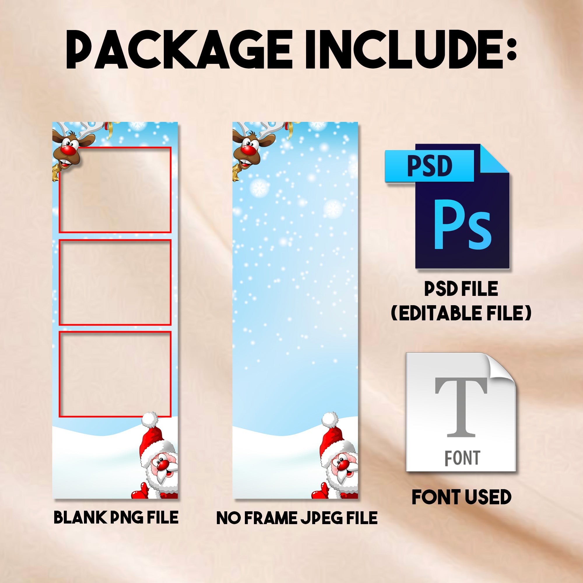 2x6 photo strip Winter Christmas Party photo booth template preview with snowy blue background