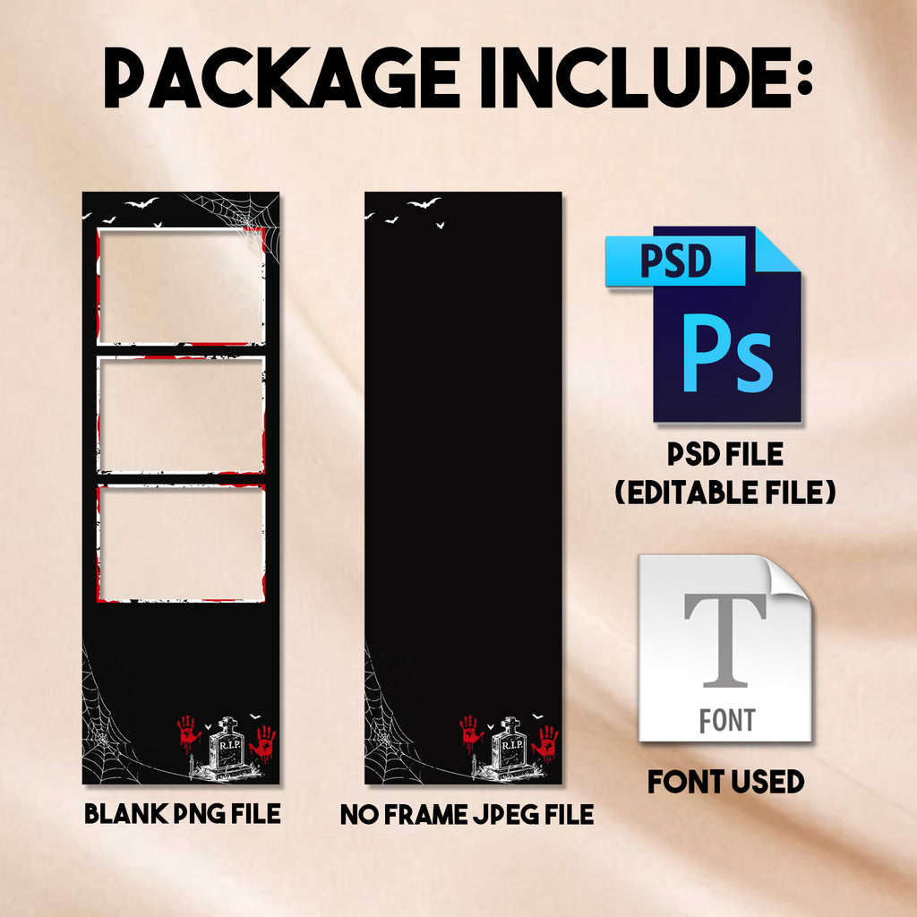 Halloween Party Photo Booth Strip Template | Spooky Gothic Design | 2x6 Photostrip Template, Instant Download