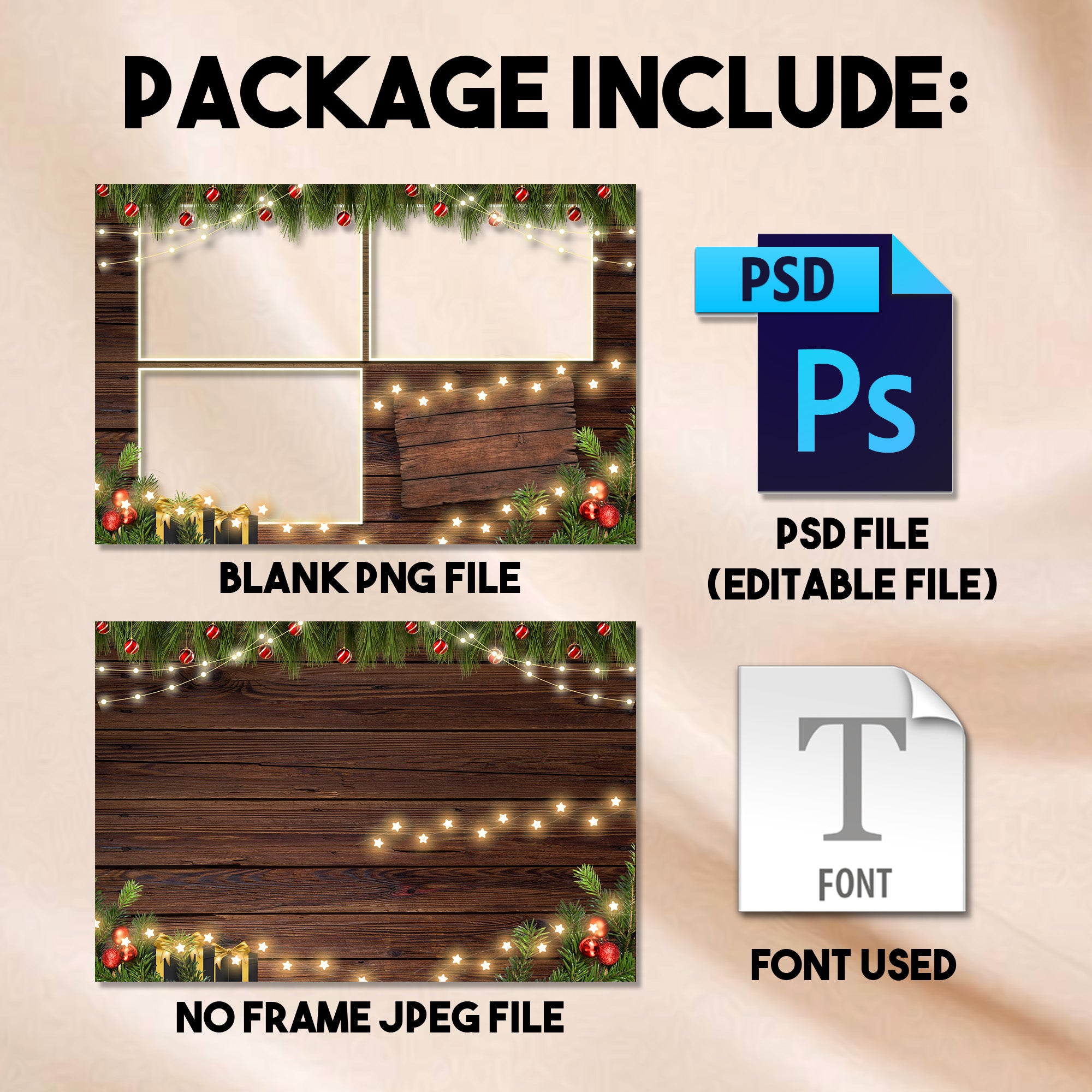 4-photo collage Christmas photo booth template mockup with Happy Christmas Party sign